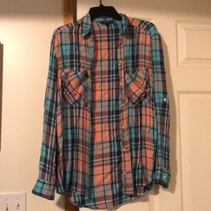 Coral and blue plaid